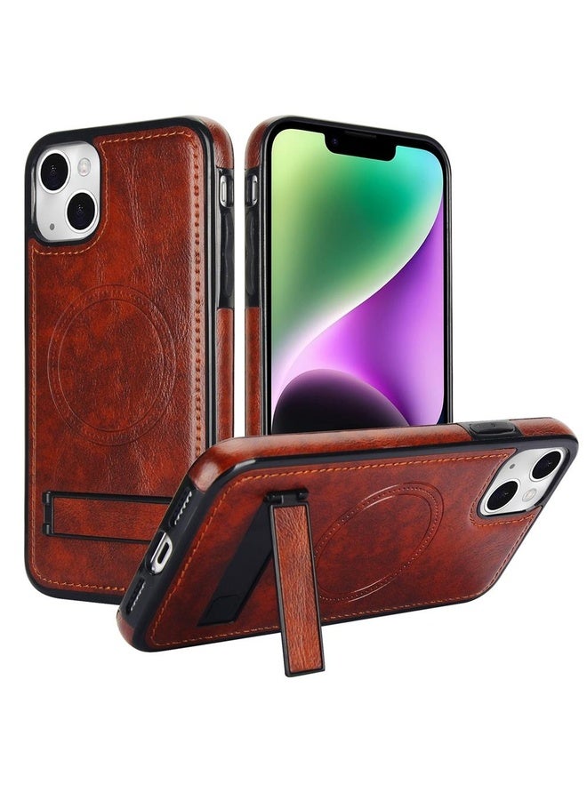 HuHa Case Cover For iPhone 13 mini Retro Leather Invisible Stand MagSafe Phone Case(Brown) - Image 1