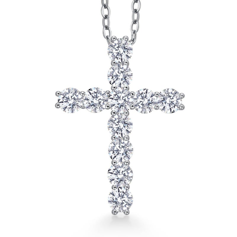 Gem Stone King Moissanite Cross Necklace | 925 Sterling Silver | 1.76 Cttw | 1 Inch | Jesus Christian Religious Crucifix Jewelry Pendant Necklace for Women | with 18 Inch Silver Chain - Image 1
