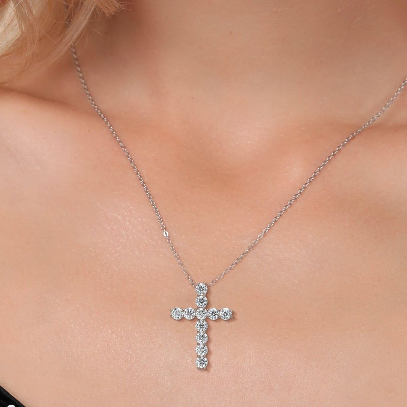 Gem Stone King Moissanite Cross Necklace | 925 Sterling Silver | 1.76 Cttw | 1 Inch | Jesus Christian Religious Crucifix Jewelry Pendant Necklace for Women | with 18 Inch Silver Chain - Image 3
