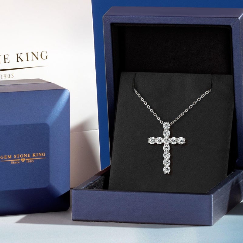 Gem Stone King Moissanite Cross Necklace | 925 Sterling Silver | 1.76 Cttw | 1 Inch | Jesus Christian Religious Crucifix Jewelry Pendant Necklace for Women | with 18 Inch Silver Chain - Image 5