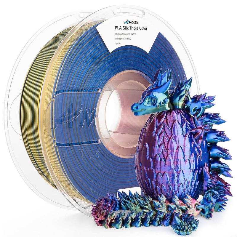 Market mainstream color picks PLA Filament for 3D Printer, Triple Color Coextrusion PLA Filament 1.75mm, Bright Red Silk Yellow Blue 3D Printing Filament 1kg All consumer tier purchase options - Image 1