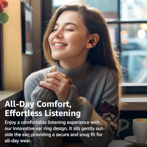TOZO OpenEarRing True Open Ear Headphones, Lightweight Comfort Open Ear Clip Wireless Earbuds, 40H Play Bluetooth 5.4 Headphones with Smart Digital Display Design Fit Sports Running, Workout Black - Image 2