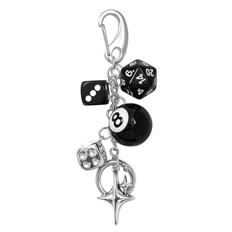 Nalefow Y2K Keychain for Women, 8 Ball Dice Charm with Carabiner Clip - Cute Goth Core Keychain Bag Charm for Keys Bags Jeans (Black) - Image 1