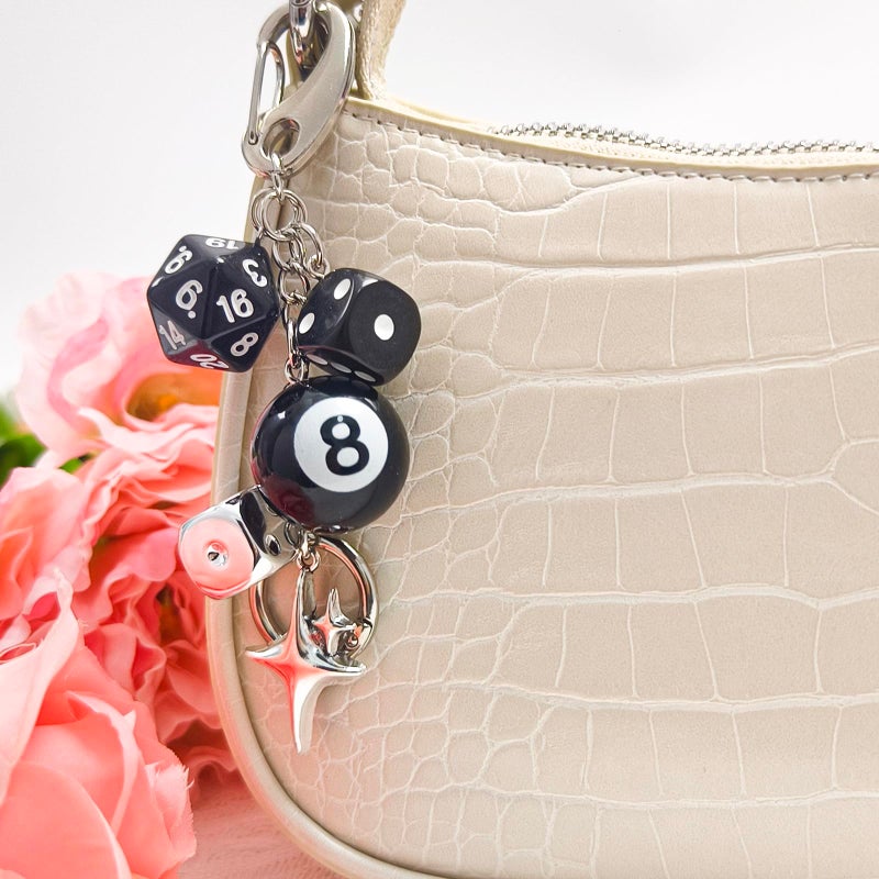 Nalefow Y2K Keychain for Women, 8 Ball Dice Charm with Carabiner Clip - Cute Goth Core Keychain Bag Charm for Keys Bags Jeans (Black) - Image 4
