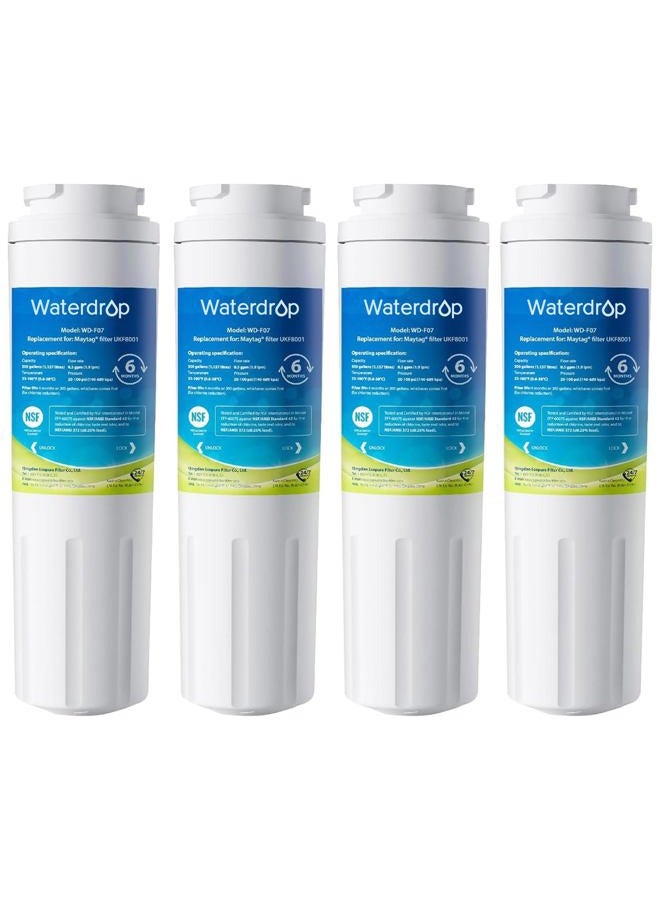 Waterdrop EDR4RXD1 Replacement for EveryDrop® Filter 4, Whirlpool® UKF8001, 4396395, Maytag® UKF8001AXX-200, UKF8001AXX-750, WD-F07, Refrigerator Water Filter, 4 Filters - Image 1