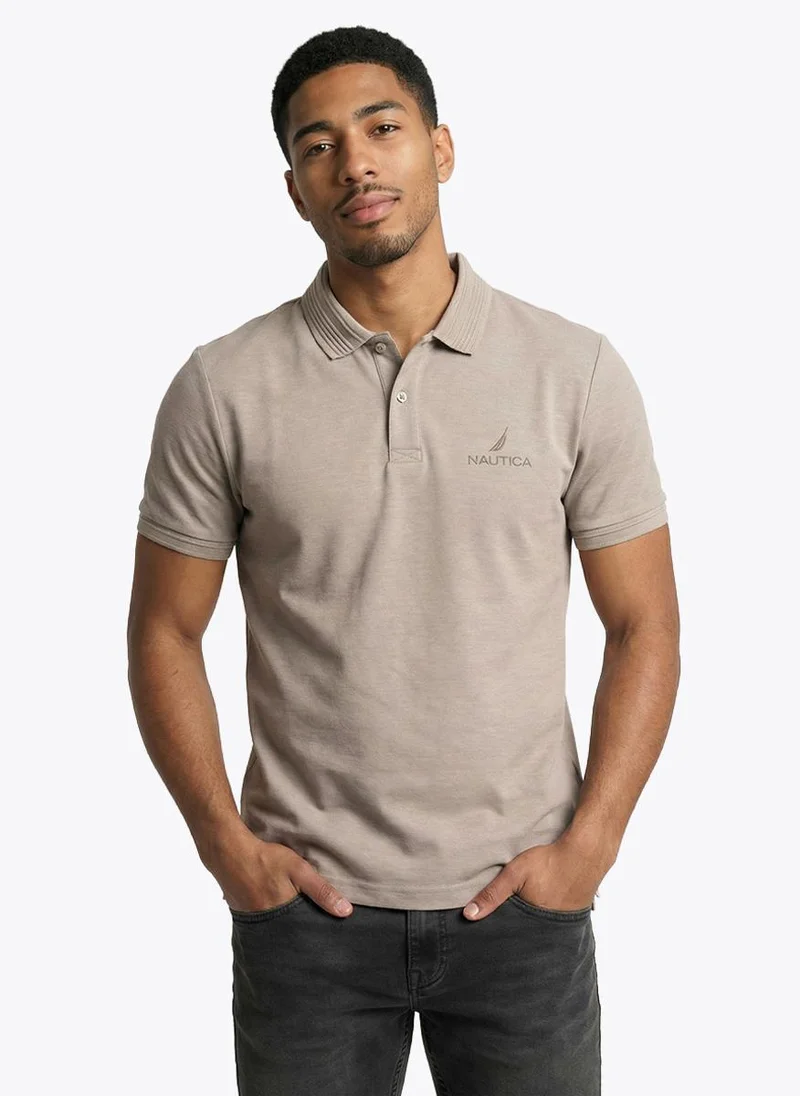 Nautica Men Regular Fit Short Sleeve Logo Polo Shirt for Casual Styling - Beige