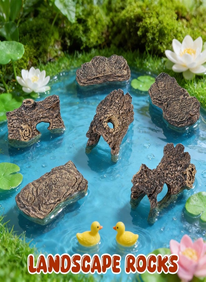 Warmtree 6 Pcs Diorama Rocks Artificial Tree Stump Miniature Stone for Diorama Supplies Micro Train Landscape Mini Garden Figurines Fish Tank Decor Cave Terrarium - Image 3