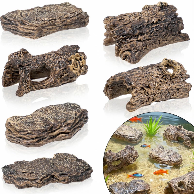 Warmtree 6 Pcs Diorama Rocks Artificial Tree Stump Miniature Stone for Diorama Supplies Micro Train Landscape Mini Garden Figurines Fish Tank Decor Cave Terrarium - Image 1