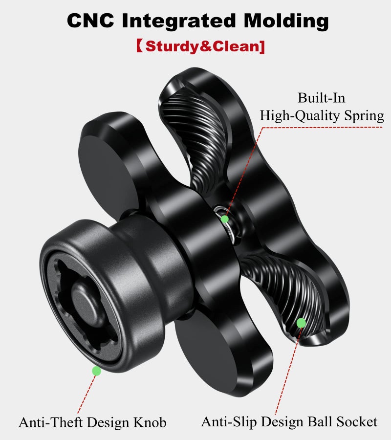 BRCOVAN Anti-Theft Aluminum Alloy Double Socket Arm Compatible with RAM Mounts B Size 1'' Ball Mounting Base & Bike Motorcycle Phone Holder (Short Arm) - Image 3