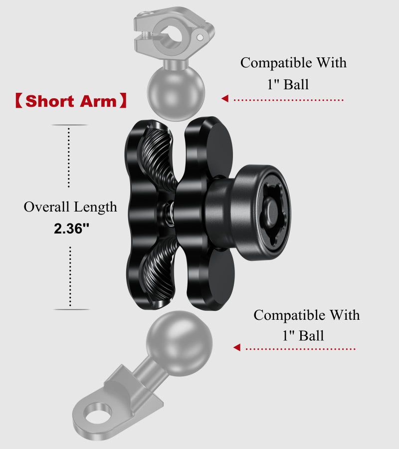 BRCOVAN Anti-Theft Aluminum Alloy Double Socket Arm Compatible with RAM Mounts B Size 1'' Ball Mounting Base & Bike Motorcycle Phone Holder (Short Arm) - Image 4
