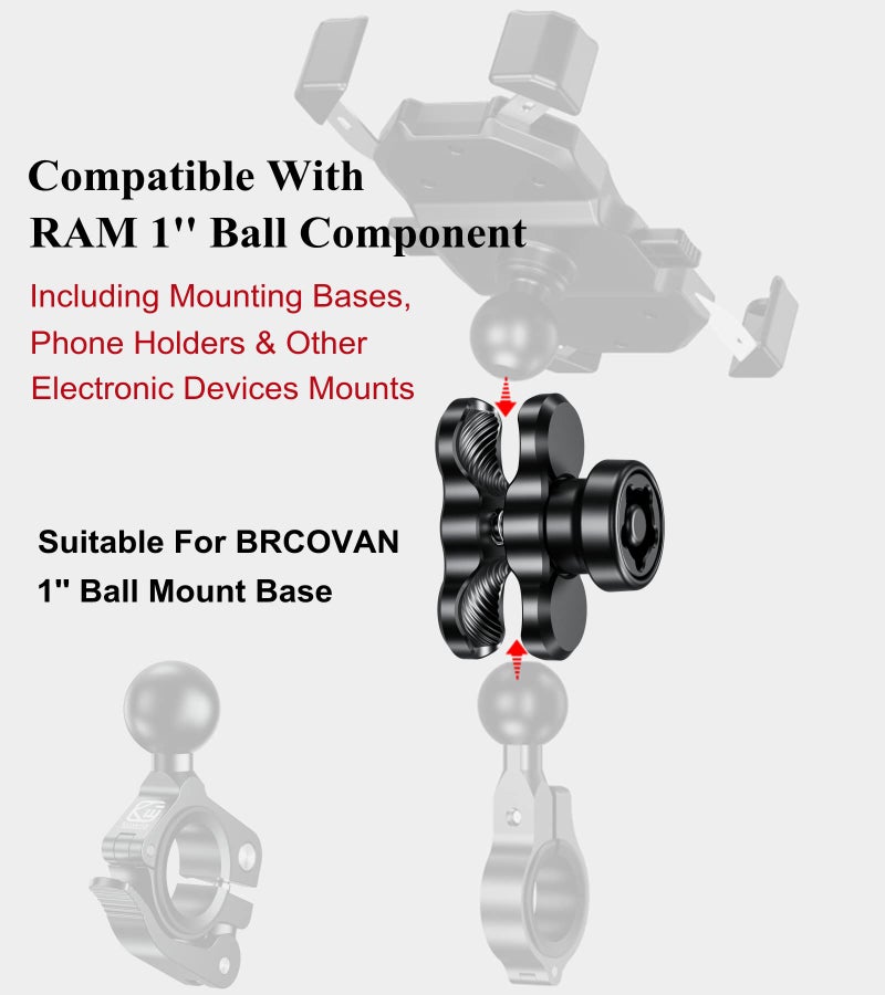BRCOVAN Anti-Theft Aluminum Alloy Double Socket Arm Compatible with RAM Mounts B Size 1'' Ball Mounting Base & Bike Motorcycle Phone Holder (Short Arm) - Image 5