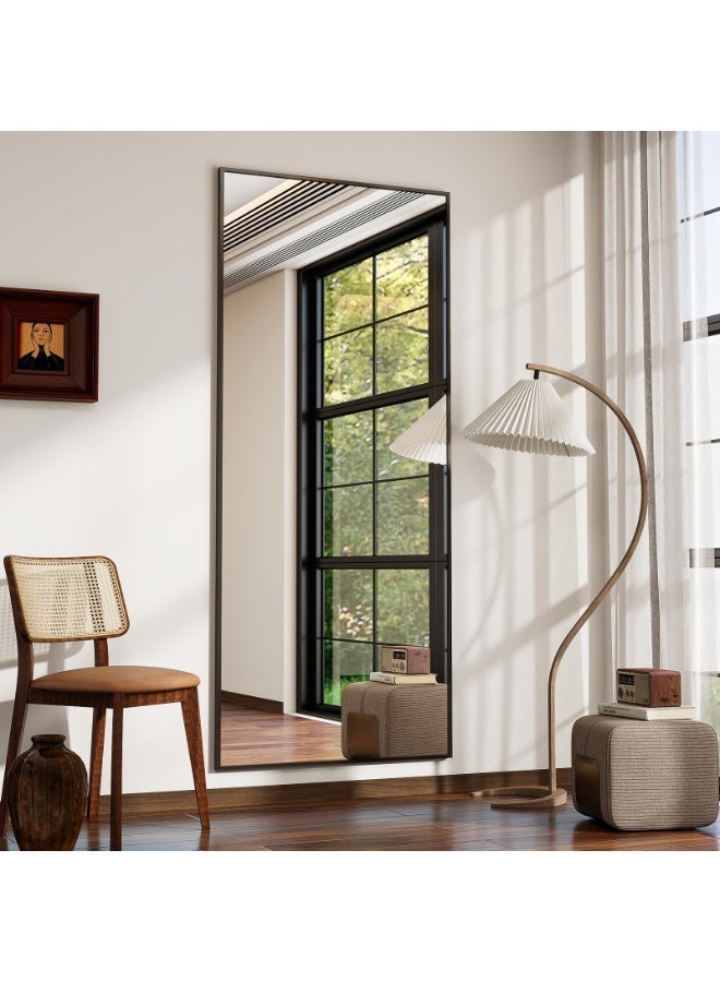 Koonmi 165 x 60 cm Standing Mirror, Sturdy Full Length Mirror with Minimalist Slim Aluminium Frame, Black - Image 2