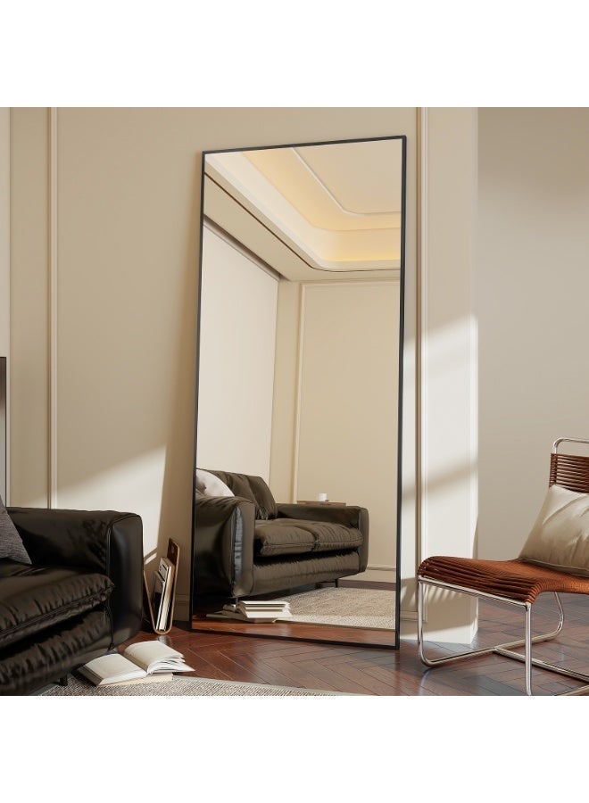 Koonmi 165 x 60 cm Standing Mirror, Sturdy Full Length Mirror with Minimalist Slim Aluminium Frame, Black - Image 3