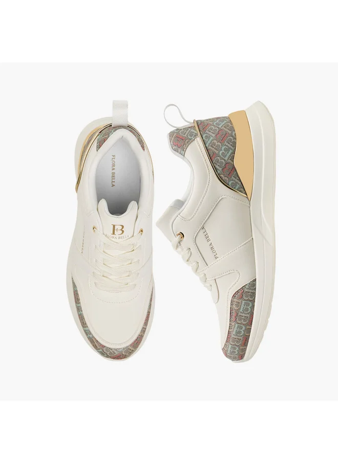 Flora Bella By Shoexpress Women's Monogram Print Sneakers with Lace-Up Closure