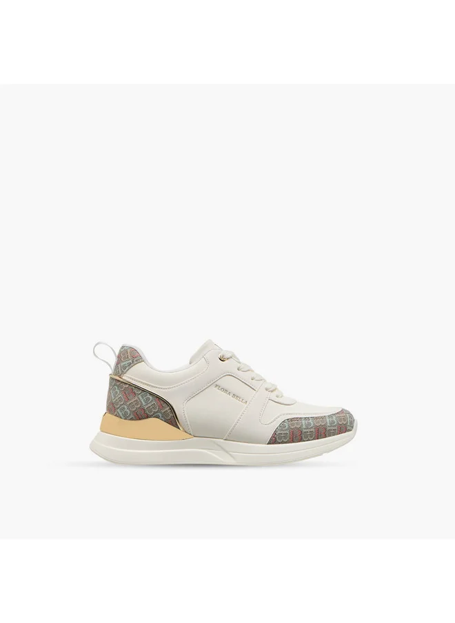 Flora Bella By Shoexpress Women's Monogram Print Sneakers with Lace-Up Closure