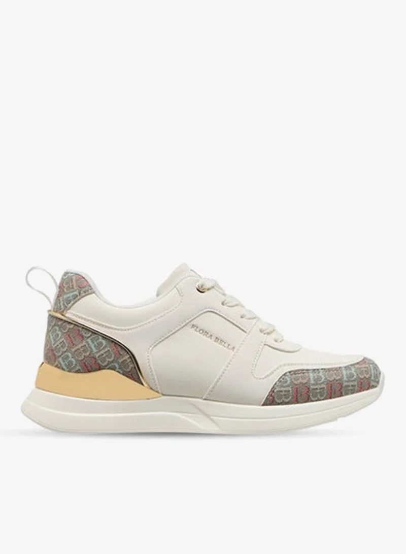 Flora Bella By Shoexpress Women's Monogram Print Sneakers with Lace-Up Closure