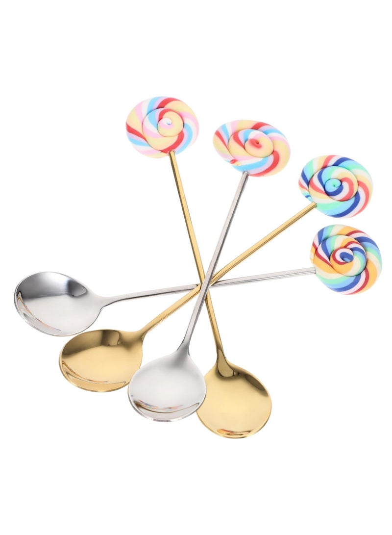 4Pcs lollipop coffee scoop, decorative coffee spoon, stainless steel spoon kitchen spoon stainless steel stirring spoon tea spoons cake spoon mixing spoon resin spoon fork Symphony