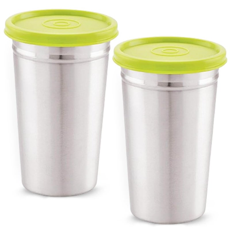 Magnus Easy Lock Tumbler with Lid | 350 ml | Stainless Steel Water Bottle | 100% Spill-Proof & Airtight | Suitable for Adults, Kids, and Toddlers | Portable Kitchen Set (Pack of 2, Silver) - Image 1