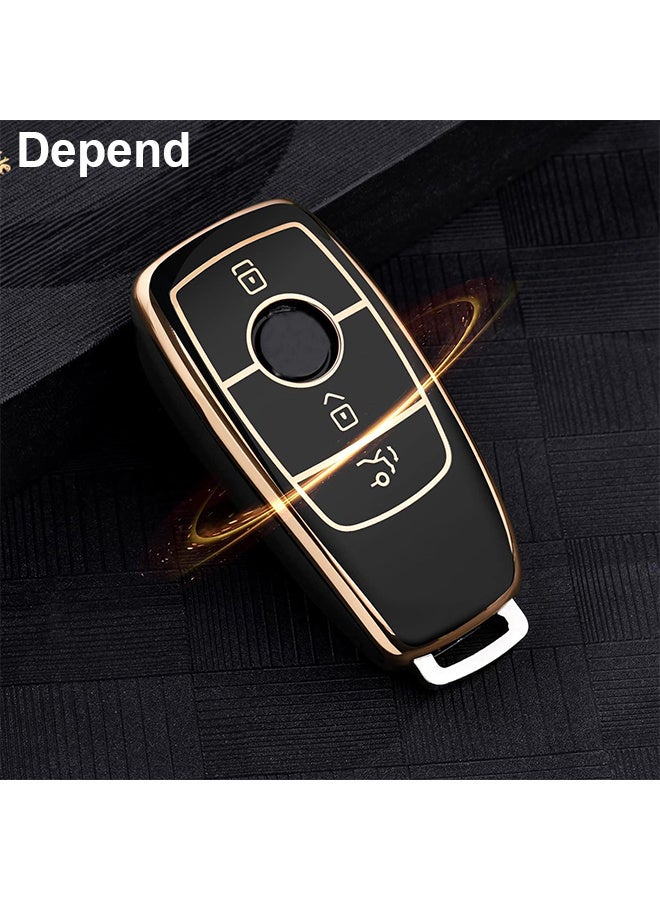 غطاء مفاتيح مرسيدس، غطاء واقي مفاتيح مرسيدس من الفئة E 2017 S 2018 مفتاح التحكم عن بعد ( حواف ذهبية - سوداء ) - Image 4