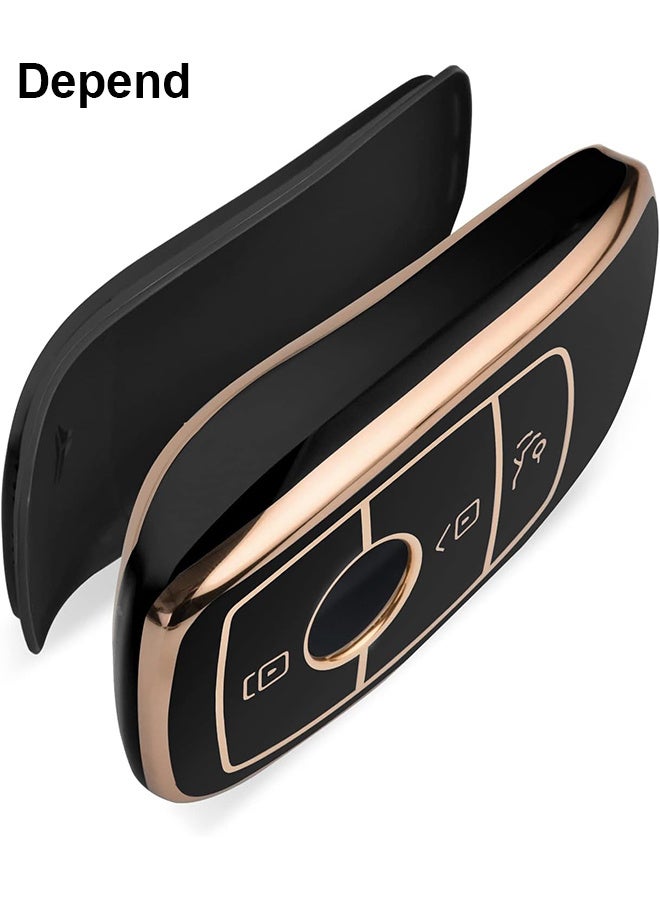 غطاء مفاتيح مرسيدس، غطاء واقي مفاتيح مرسيدس من الفئة E 2017 S 2018 مفتاح التحكم عن بعد ( حواف ذهبية - سوداء ) - Image 3