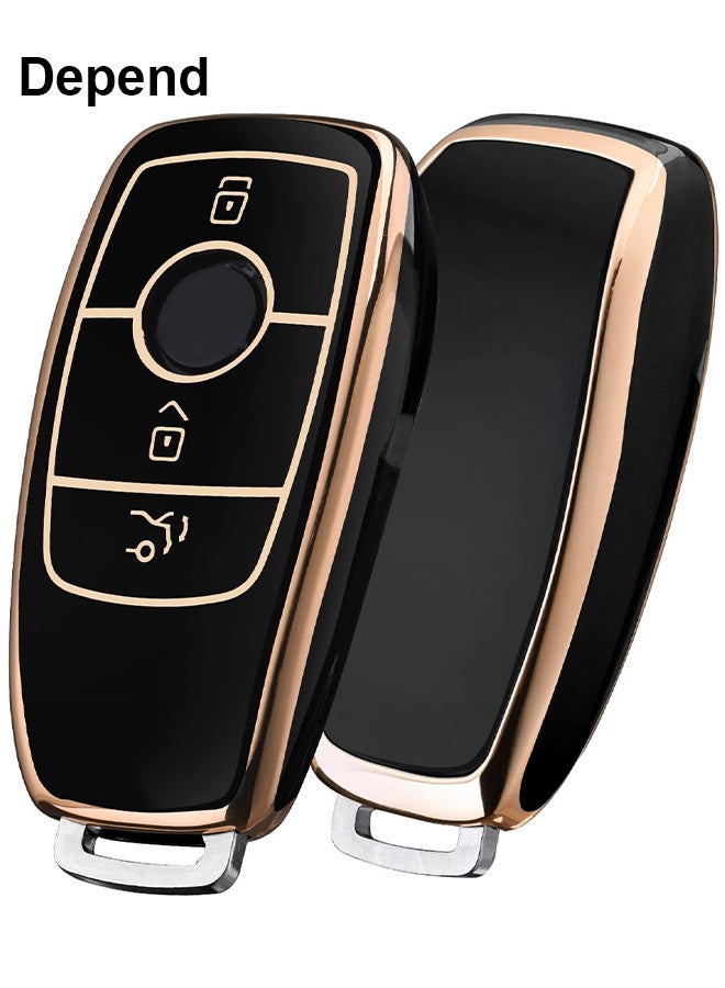 غطاء مفاتيح مرسيدس، غطاء واقي مفاتيح مرسيدس من الفئة E 2017 S 2018 مفتاح التحكم عن بعد ( حواف ذهبية - سوداء ) - Image 1