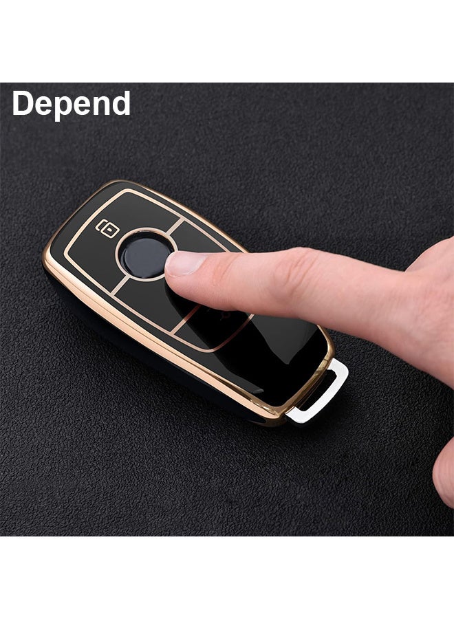 غطاء مفاتيح مرسيدس، غطاء واقي مفاتيح مرسيدس من الفئة E 2017 S 2018 مفتاح التحكم عن بعد ( حواف ذهبية - سوداء ) - Image 5