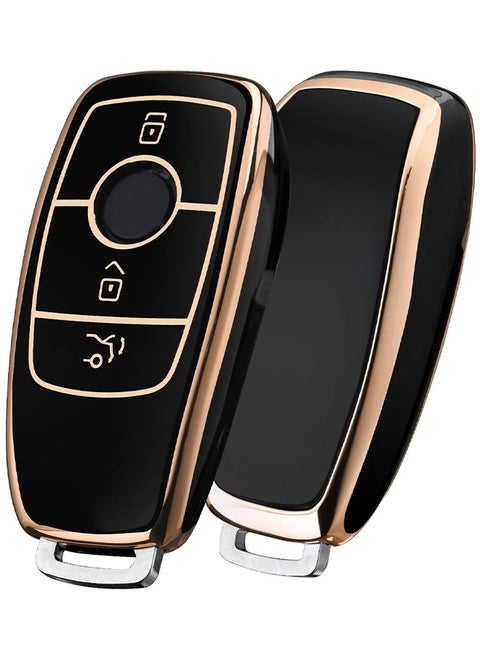 Key Cover For Mercedes, Car Key Protective Cover For Mercedes Benz E Class 2017 S 2018 Remote Fob Key (Golden Edge-Black)