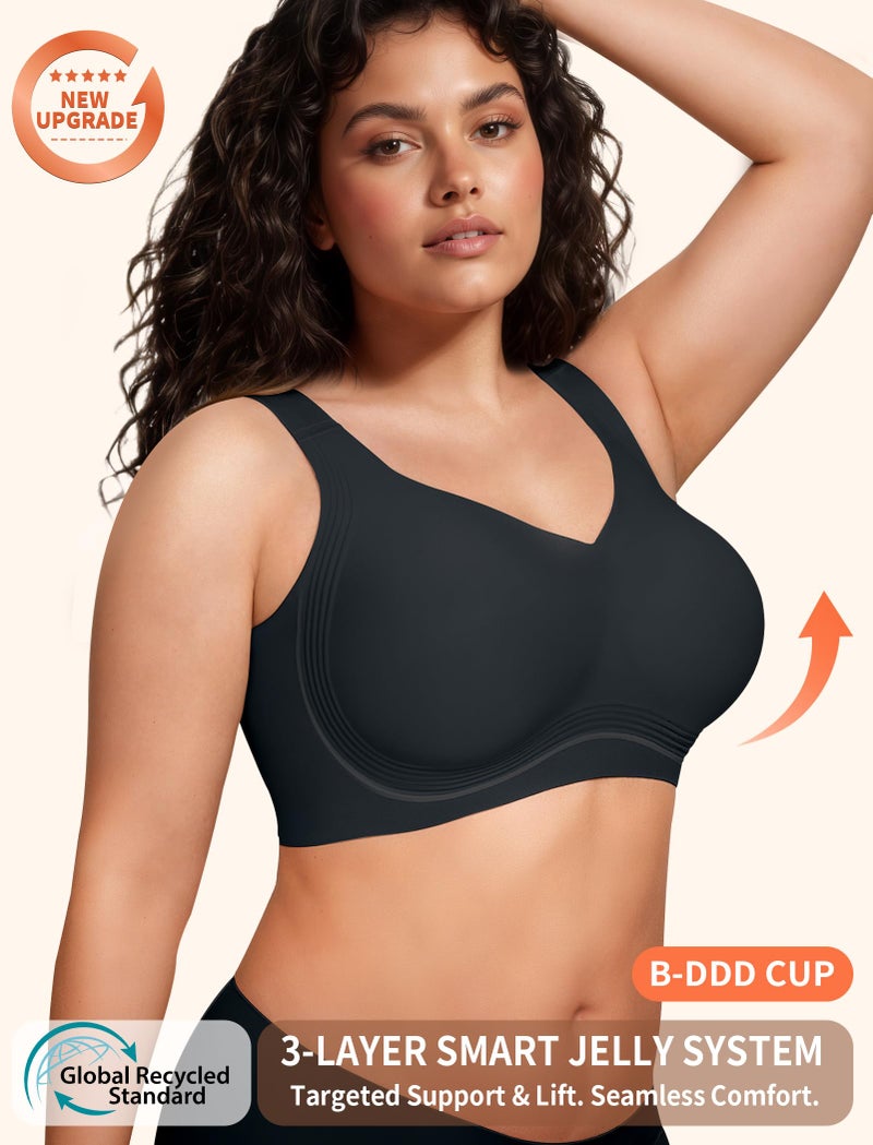 PoseFree Bras for Older Women with Sagging Breasts Lifting Push Up Plus Size Wireless Comfort Full Coverage Bras (Black,4XL) - Image 3