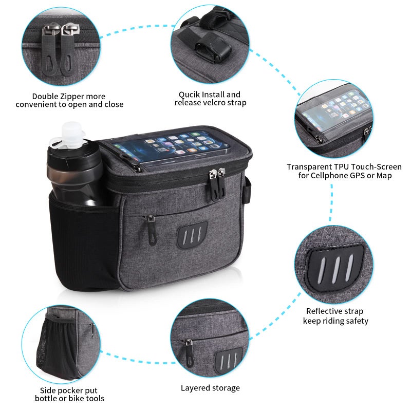 JXLHZLF Bike Handlebar Bag,Large Bicycle Front Storage Pouch Bag,6.5 inch Transparent Pouch with Shoulder Strap - Image 3