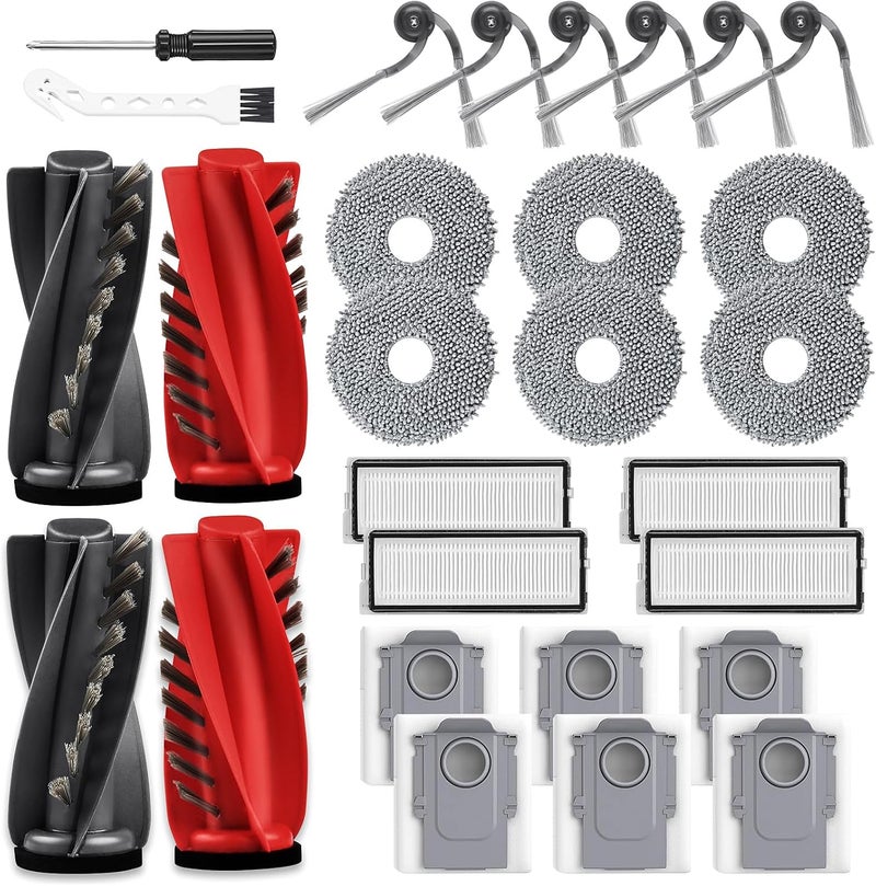 AnDongo 28 Pack Replacement Accessories for Roborock Qrevo Curv/Curv S5X/Qrevo Edge/Edge S5A/Qrevo S5V Robot Vacuum, 2 Pairs Mainbrush 4 Filter 6 Dust Bags 6 Mop Pad 6 Sidebrush 1 Cleaning Brush 1 Screwdriver | 2 Pairs Mainbrush 4 Filter 6 Dust Bags 6 Mop Pad 6 Sidebrush 1 Cleaning Brush 1 Screwdriver - Image 1