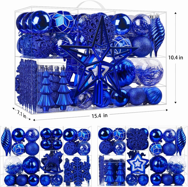 SHareconn 100pcs Christmas Tree Decorations Ornaments Set, Shatterproof Plastic Baubles Decorative Balls for Xmas Tree Decor Holiday Wedding Party, Blue - Image 2