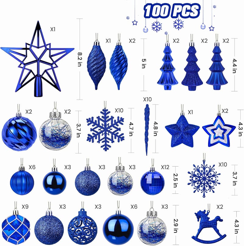 SHareconn 100pcs Christmas Tree Decorations Ornaments Set, Shatterproof Plastic Baubles Decorative Balls for Xmas Tree Decor Holiday Wedding Party, Blue - Image 3