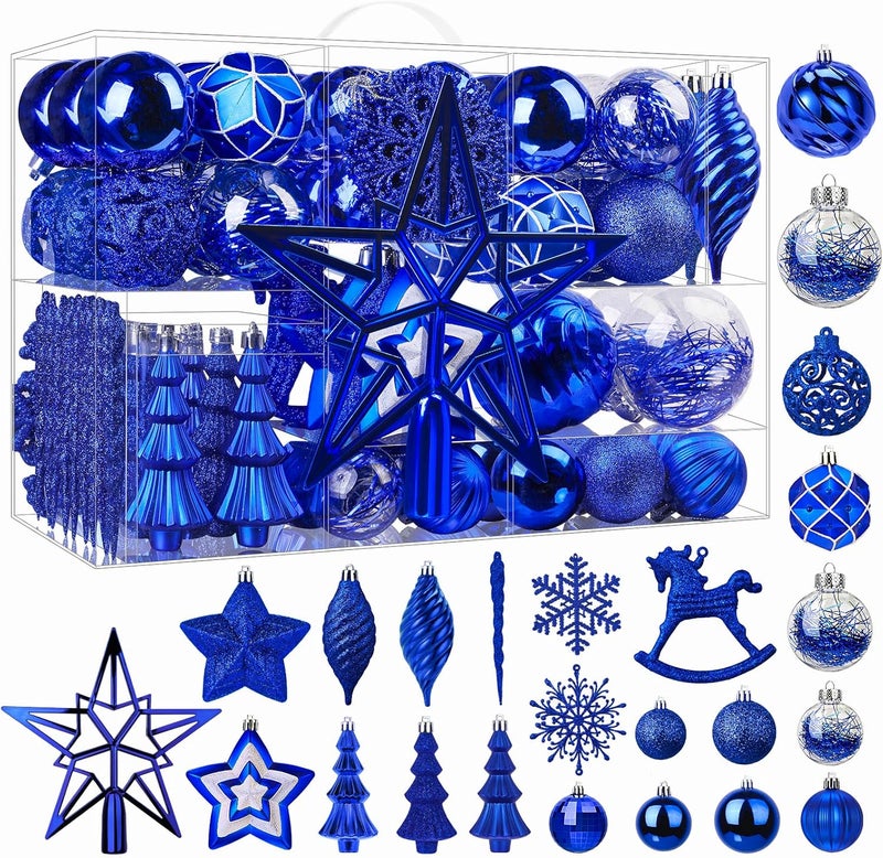 SHareconn 100pcs Christmas Tree Decorations Ornaments Set, Shatterproof Plastic Baubles Decorative Balls for Xmas Tree Decor Holiday Wedding Party, Blue - Image 1