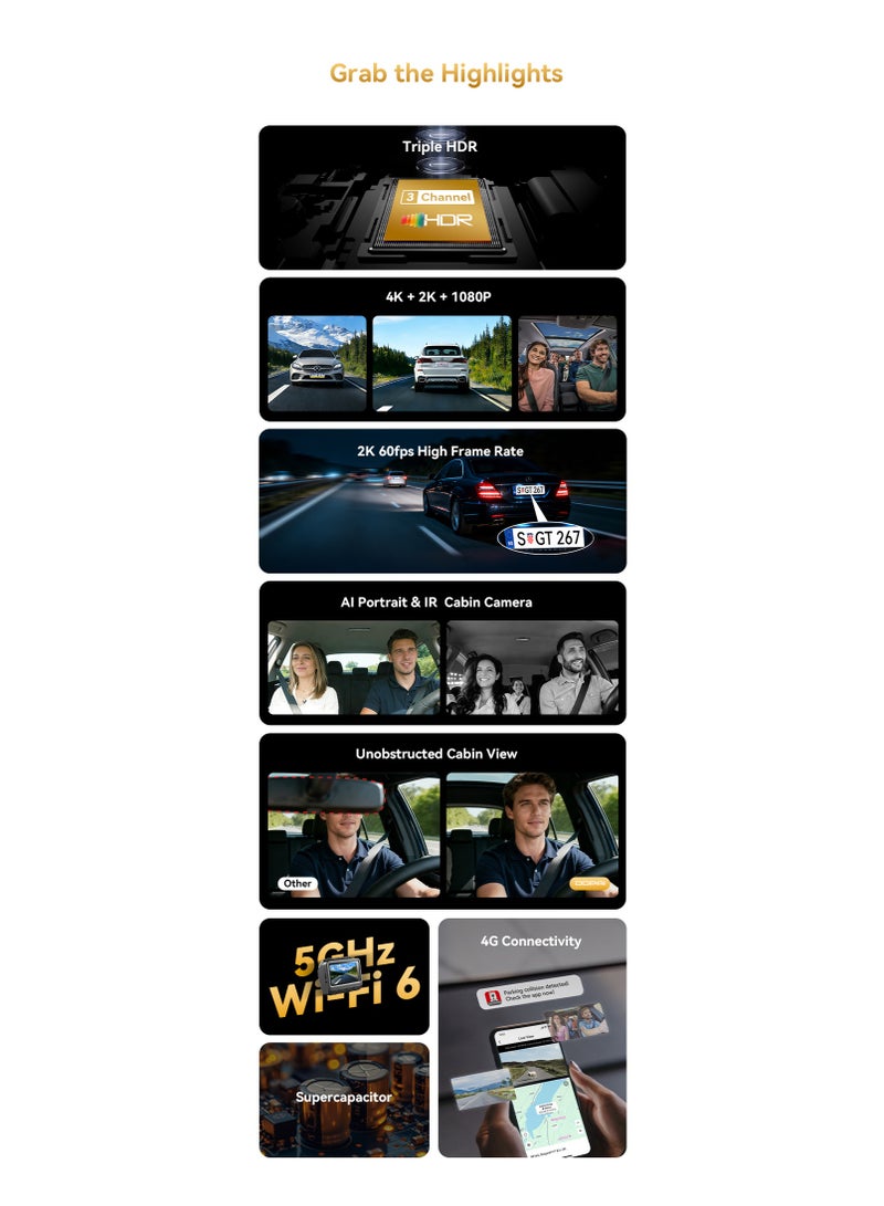 DDPAI Z60T 3-Channel Dash Cam 4K + 2K + 1080P | Built-in eMMC Storage | 4G LTE & 5GHz WiFi 6 | AI NightVIS 2.0 | ADAS 2.0 | GPS Tracking | IR Cabin Camera | 24/7 Parking Mode | Supercapacitor - Image 2
