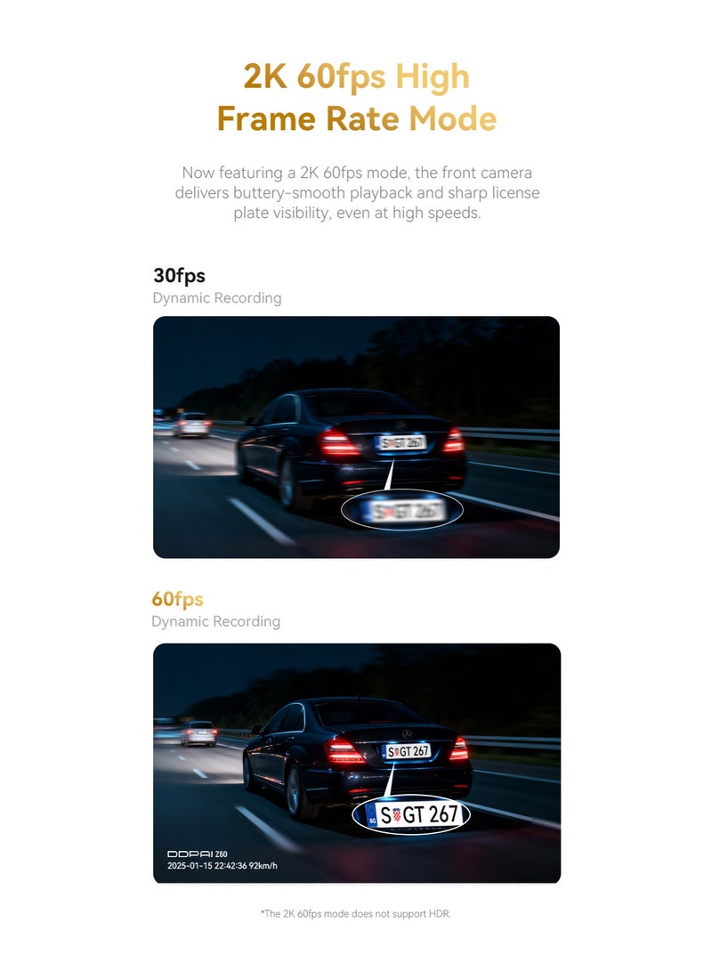 DDPAI Z60T 3-Channel Dash Cam 4K + 2K + 1080P | Built-in eMMC Storage | 4G LTE & 5GHz WiFi 6 | AI NightVIS 2.0 | ADAS 2.0 | GPS Tracking | IR Cabin Camera | 24/7 Parking Mode | Supercapacitor - Image 4