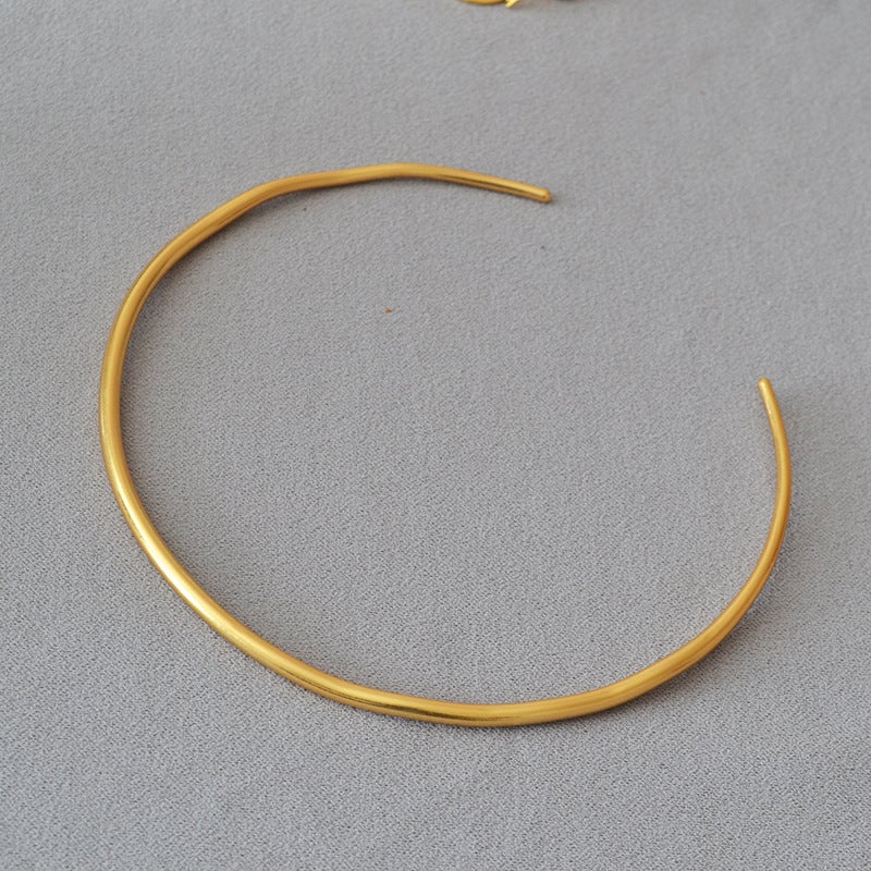 Japanese Retro Minimalist Brass Choker Necklace Retro Gold 