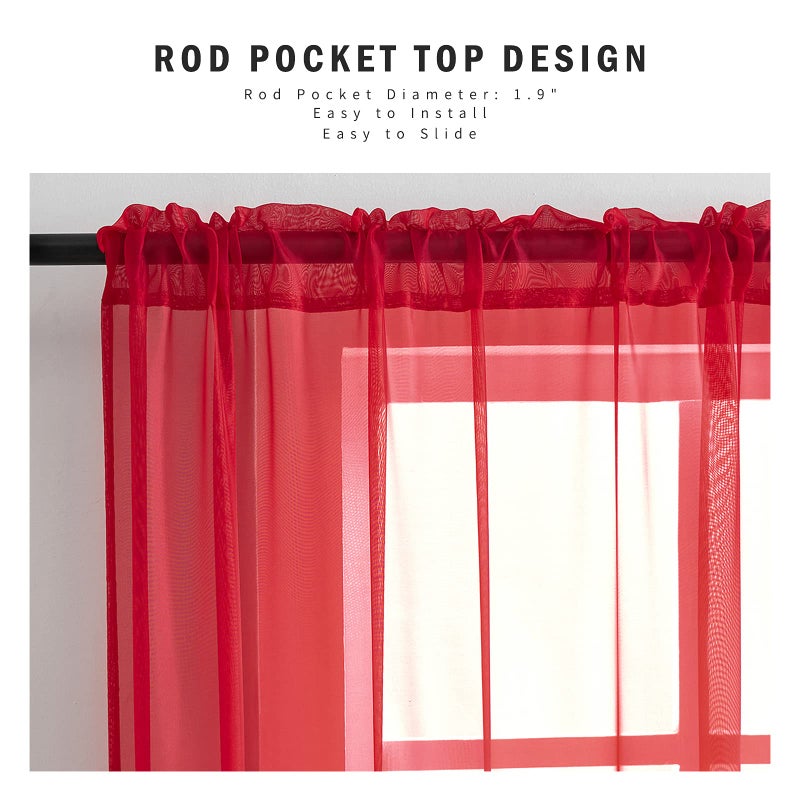 Luvyohmee Christmas Red Sheer Voile Curtains 45 Inch Length for Bedroom Living Room 2 Panels Set Rod Pocket Light Filtering Textured Transparent Sheer Window Treatment Drapes 52x45 Inches Long Xmas - Image 3