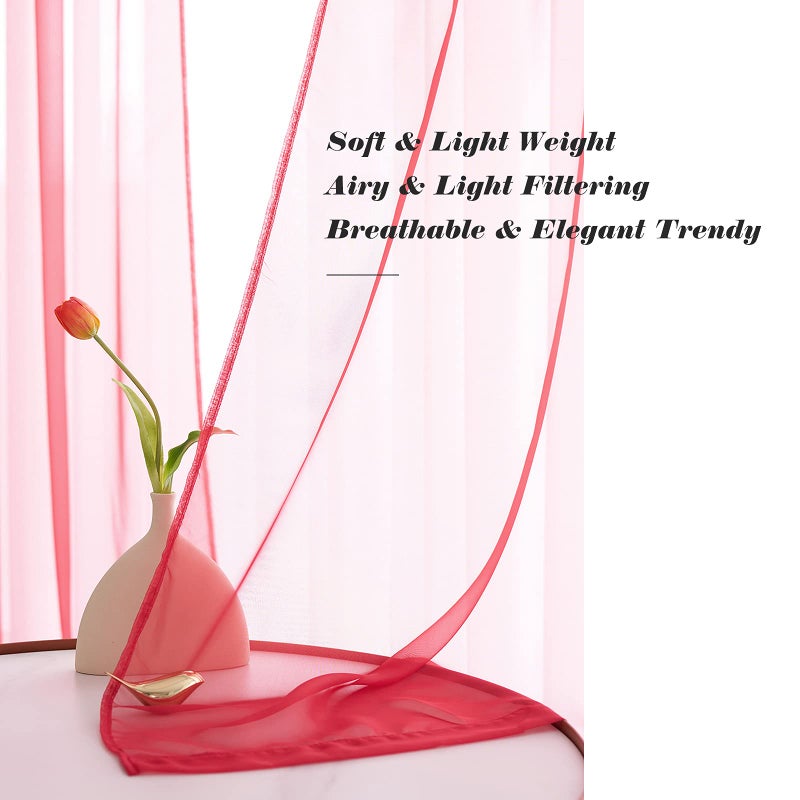 Luvyohmee Christmas Red Sheer Voile Curtains 45 Inch Length for Bedroom Living Room 2 Panels Set Rod Pocket Light Filtering Textured Transparent Sheer Window Treatment Drapes 52x45 Inches Long Xmas - Image 4