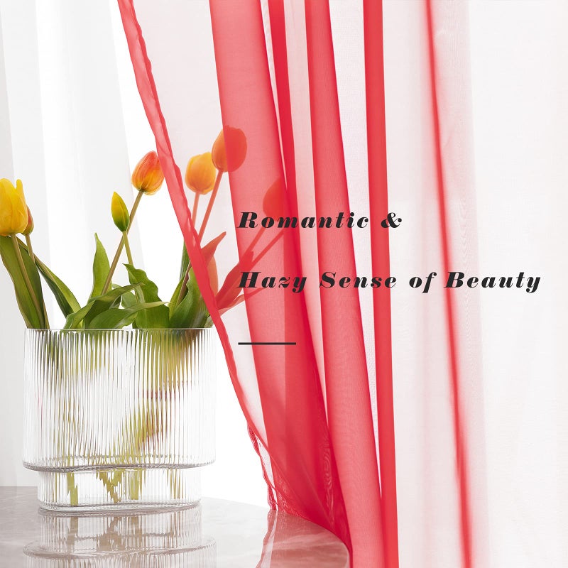Luvyohmee Christmas Red Sheer Voile Curtains 45 Inch Length for Bedroom Living Room 2 Panels Set Rod Pocket Light Filtering Textured Transparent Sheer Window Treatment Drapes 52x45 Inches Long Xmas - Image 5