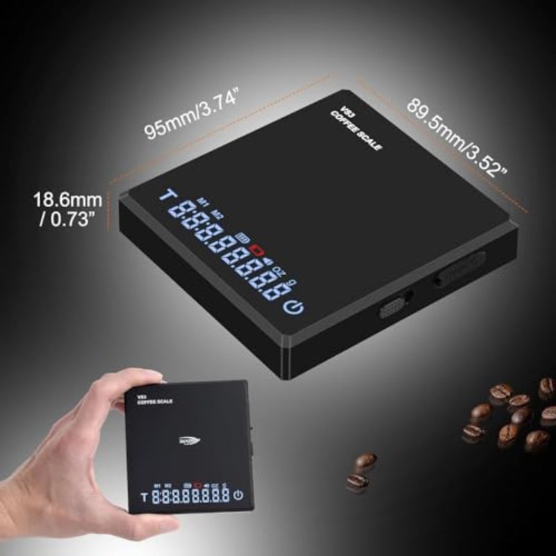 Digital Mini Coffee Scale with Timer, Portable 2kg/0.1g High Precision Rechargeable Drip Espresso Scale with Tare Function, LED Display, Espresso Scale, for Pour-Over Coffee Black - Image 3