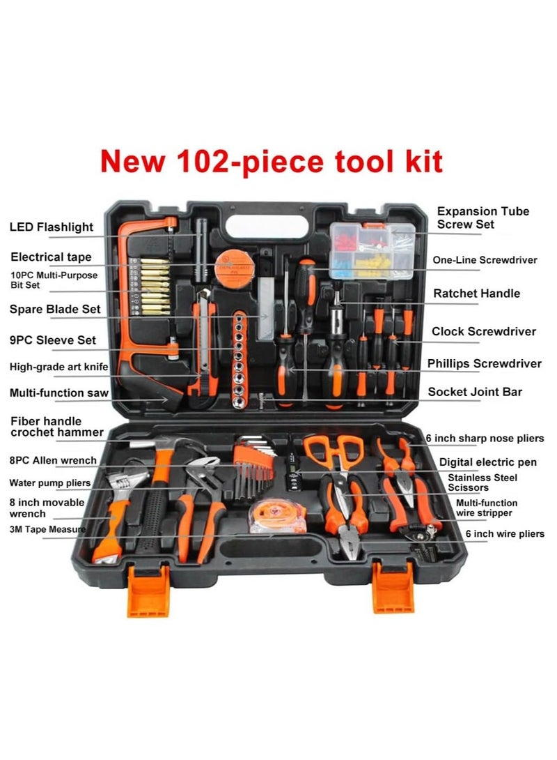 Automotive and Household Tool Set - Hammer Drill Tool Kit - Home DIY Tool - Tool Kits for Men - Contains Impact Drill, Screwdriver, Claw Hammer, Wrench, Pliers, Utility Knife, Saw, Tape Measure - Image 2