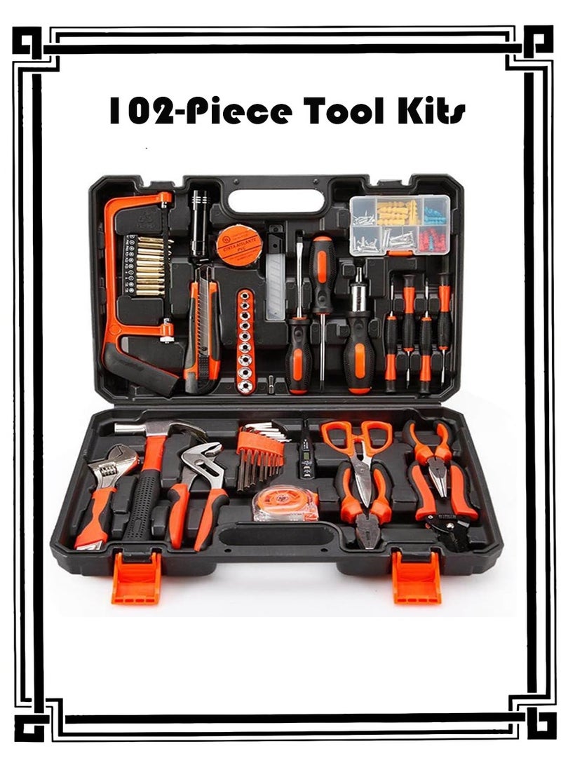 Automotive and Household Tool Set - Hammer Drill Tool Kit - Home DIY Tool - Tool Kits for Men - Contains Impact Drill, Screwdriver, Claw Hammer, Wrench, Pliers, Utility Knife, Saw, Tape Measure - Image 1