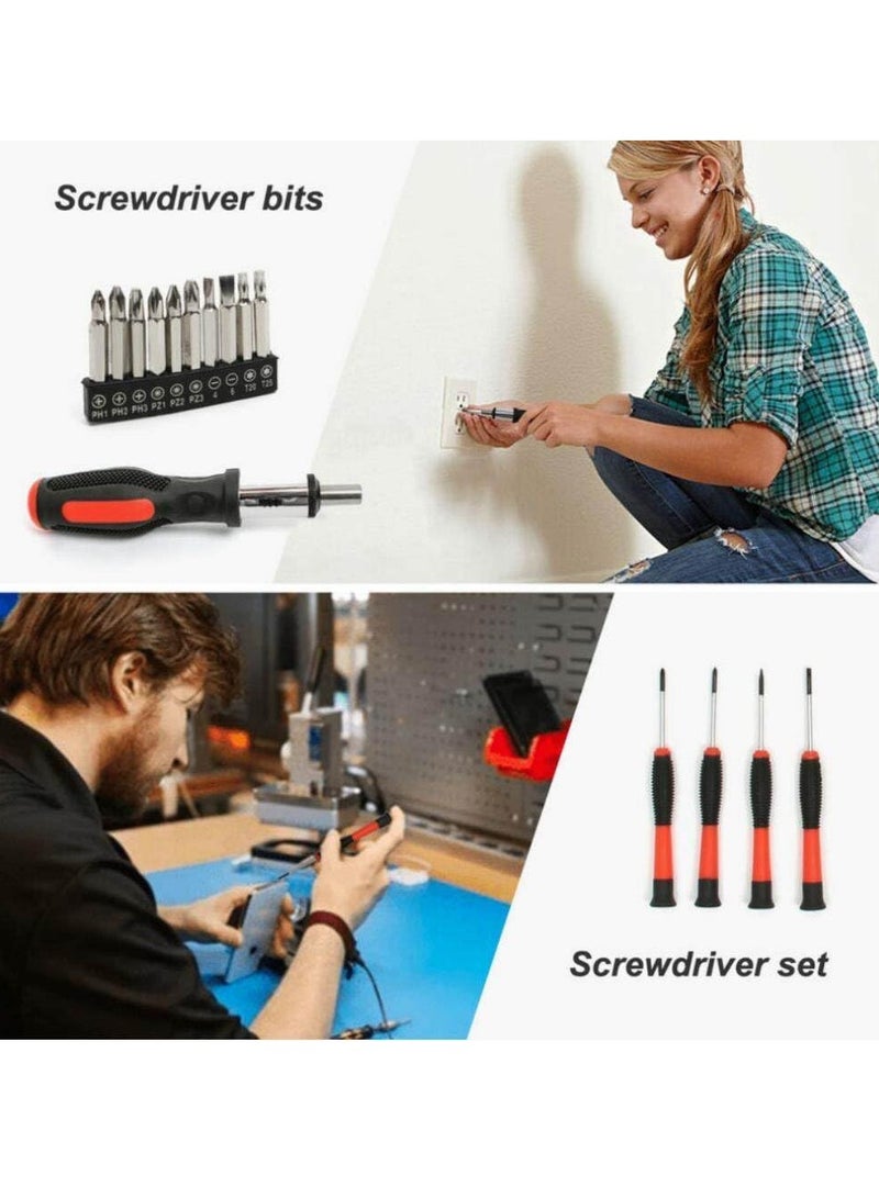 Automotive and Household Tool Set - Hammer Drill Tool Kit - Home DIY Tool - Tool Kits for Men - Contains Impact Drill, Screwdriver, Claw Hammer, Wrench, Pliers, Utility Knife, Saw, Tape Measure - Image 5