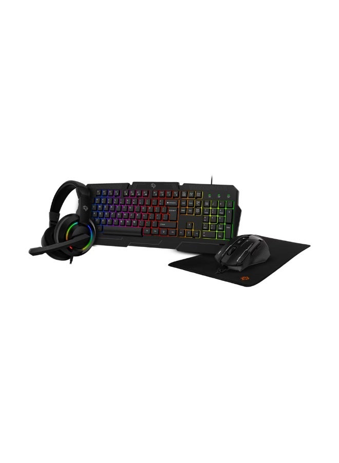 porodo 4 in 1 Gaming Kit with Keyboard, Head phone, Mouse and Mouse Pad, Windows and Linux Compatibility, 13 RGB Light Mode - Black - Image 1