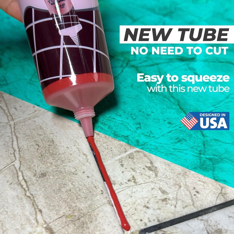 PENTAUSA Tile Grout - Large Grout Filler Repairs Renews Tube, Fast Drying Grout Repair Kit, Odorless Formula - Grout Floater Included - 13.4oz / 380gr (Red) - Image 3