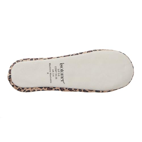 isotoner Women's Satin Ballerina Slippers with Soft Tie Bow and Suede Sole Flat Sandals, Cheetah, 5-6 - Image 3