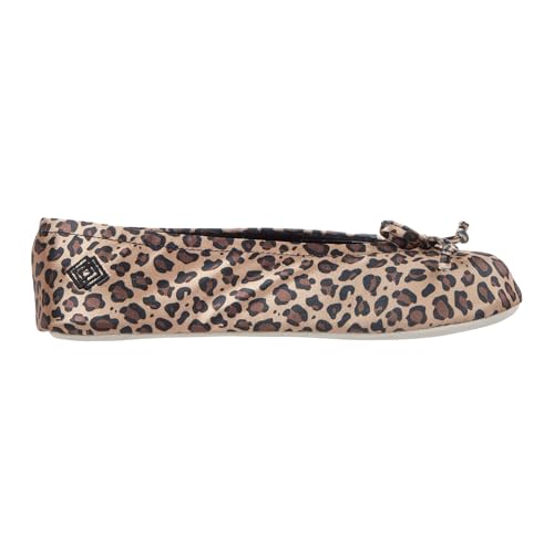 isotoner Women's Satin Ballerina Slippers with Soft Tie Bow and Suede Sole Flat Sandals, Cheetah, 5-6 - Image 2