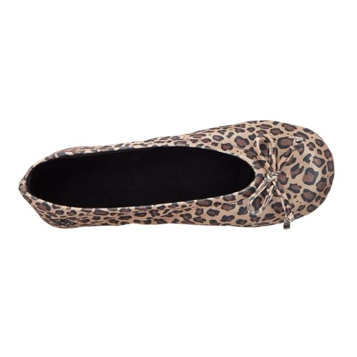 isotoner Women's Satin Ballerina Slippers with Soft Tie Bow and Suede Sole Flat Sandals, Cheetah, 5-6 - Image 4