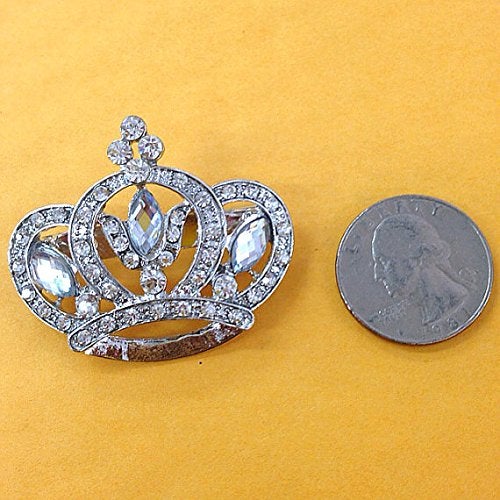 CLGIFT Vintage Inspired Crown pin/Brooch 37mm x 43mm use for Wedding Bouquet Bridal sash, Embellishment, Wedding Favor - Image 2