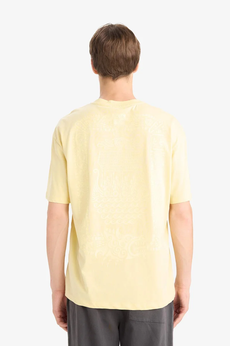 ديفاكتو Cotton Boxy Fit Relaxed Fit Crew Neck Printed T-Shirt